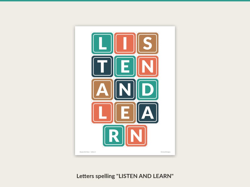 Cut-out letters spelling LISTEN AND LEARN