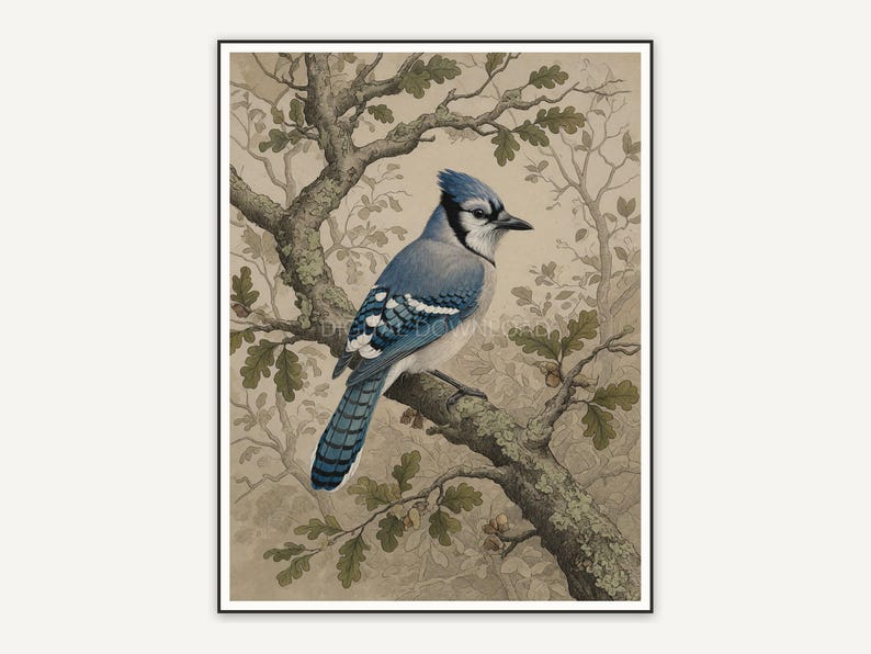 vintage blue jay in tree print