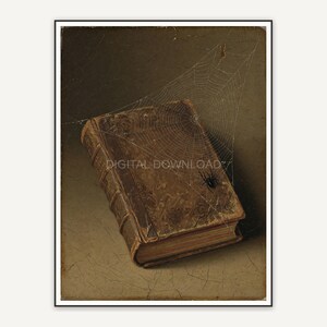 Vintage oil painting of spiderweb on old book