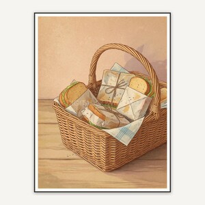 vintage basket with sandwiches print