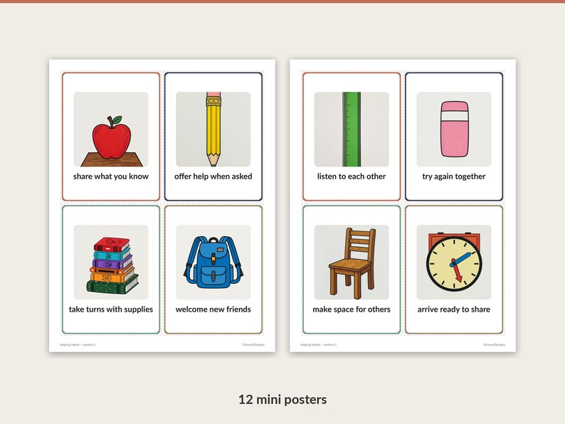 12 Helping Hands mini posters with captions
