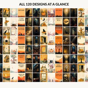 All 120 Halloween printable designs in the bundle shown together on one contact sheet
