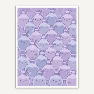 Smiling potion bottles in lavender creepy cute palette