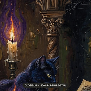 Close-up print detail of the gothic dark academia halloween artwork at 300 DPI