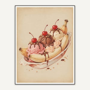 Faded vintage banana split print in nostalgic palette