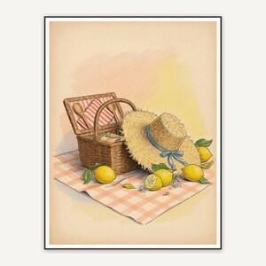 vintage basket with lemons print