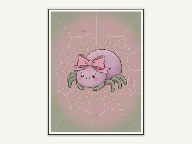 Plump spider on web with bow