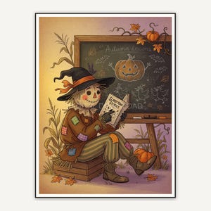 cheerful scarecrow reading