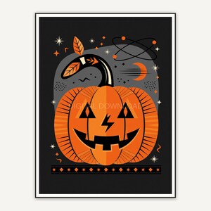 Atomic style jack-o-lantern in flat 1950s colors