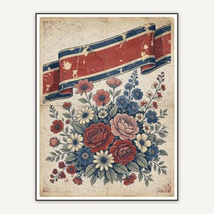 Weathered banner with garden flowers