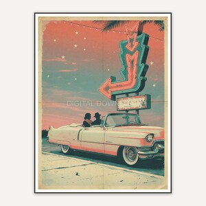 Vintage convertible at drive in dusk