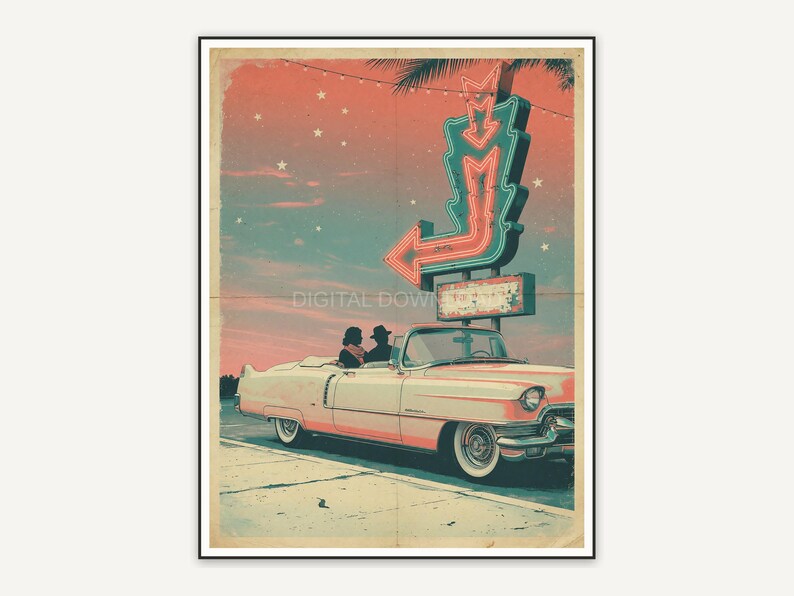 Vintage convertible at drive in dusk