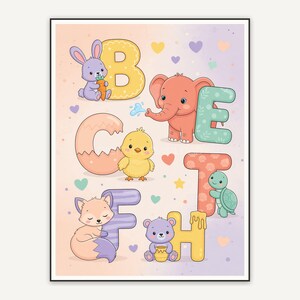 Baby elephant with letter E in pastel tones