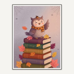 happy owl on stacked books