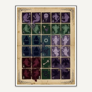 Educational Halloween wall art set piece showing reimagined element boxes