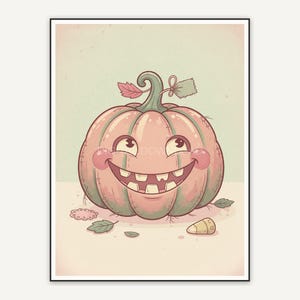 Smiling pumpkin in warm pastel pink and cream tones