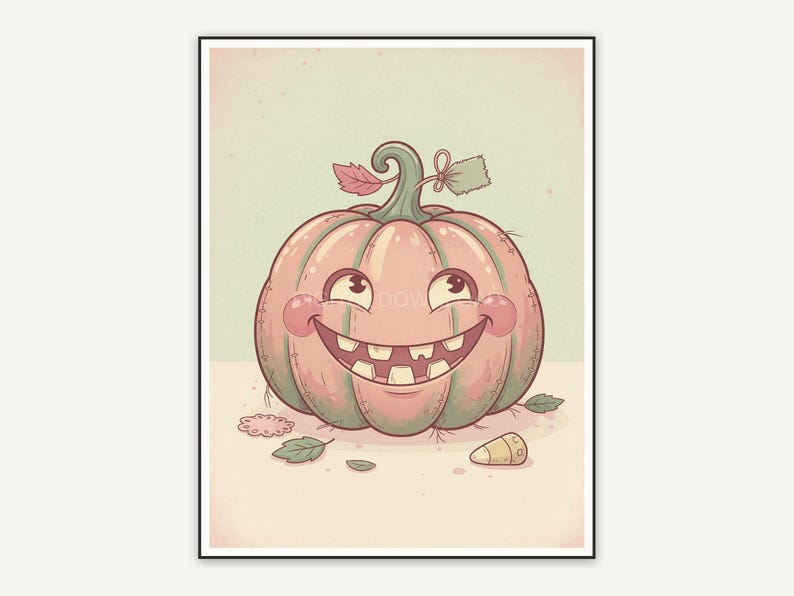 Smiling pumpkin in warm pastel pink and cream tones