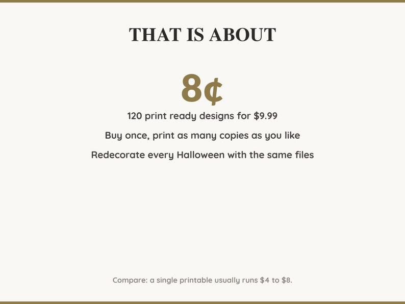 Value card: 120 Halloween printable designs works out at a few cents per print