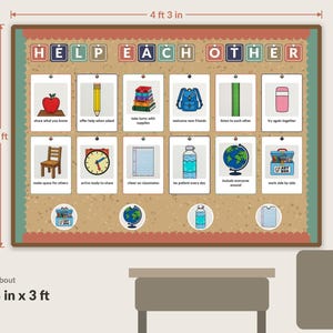 Assembled kit on a classroom wall, about 4 ft 3 in by 3 ft