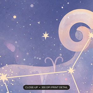 Close-up print detail of the zodiac celestial art artwork at 300 DPI