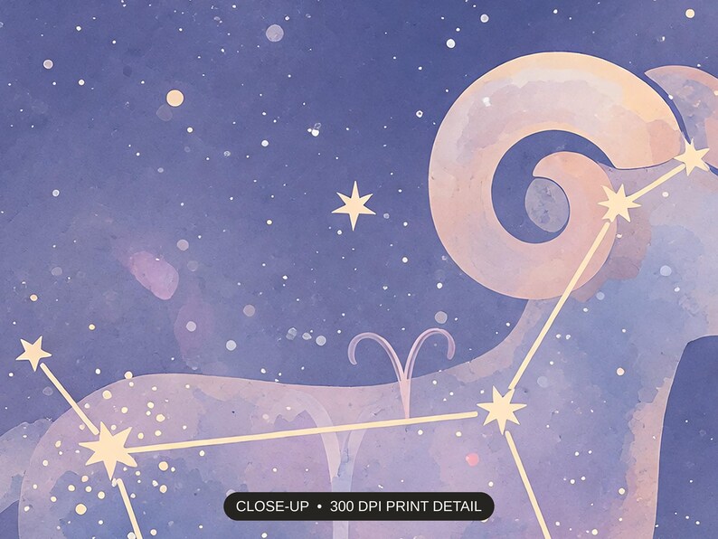Close-up print detail of the zodiac celestial art artwork at 300 DPI
