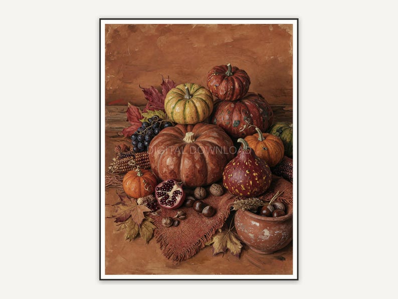 cozy fall pumpkin illustration in rustic style