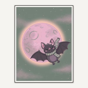 Bat with scarf under full moon
