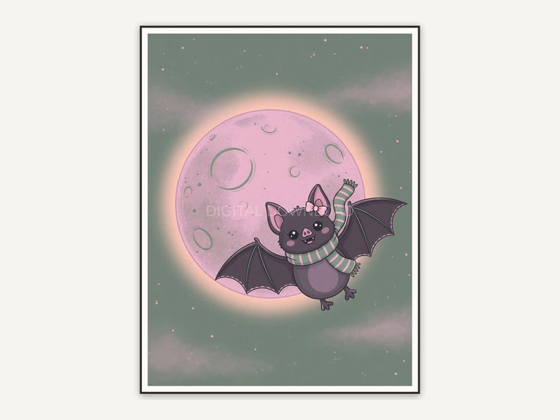 Bat with scarf under full moon