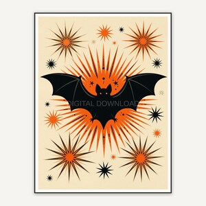 Retro mid-century bat print in orange and black