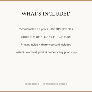 What's included: 7 art prints as 300 DPI PDFs in three sizes plus printing guide and thank-you card