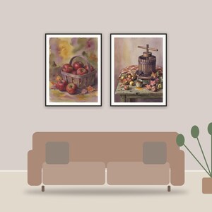 warm harvest still life printable art framed above a sofa in a styled living room