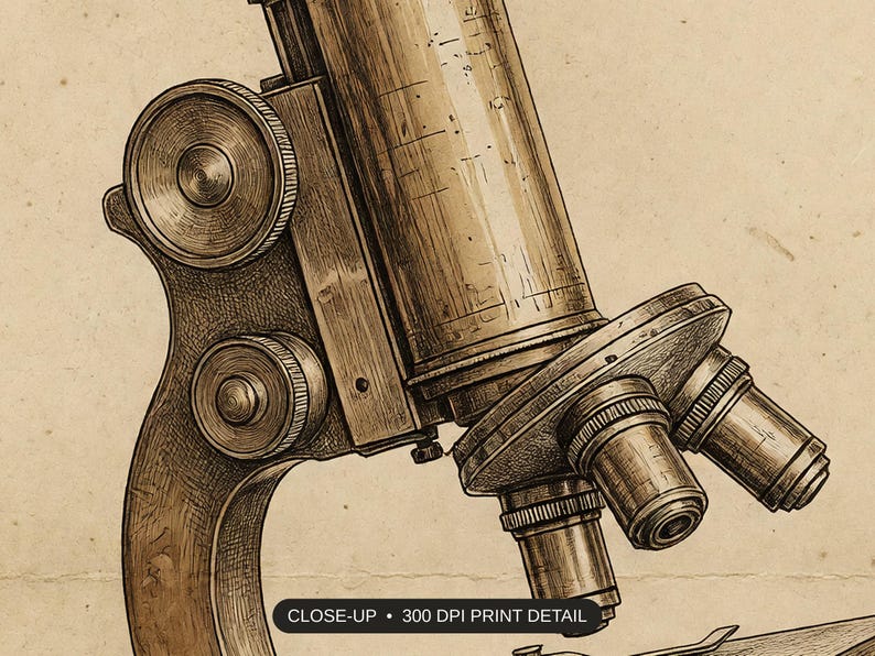 Close-up print detail of the vintage science lab icons artwork at 300 DPI