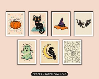 Halloween Poster Set, Retro Mid Century Prints, Spooky Season Kitchen Decor, Vintage Diner Art, Fall Entryway Gallery Wall, Digital Download