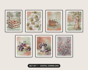 Muted Orchard Harvest Prints Set of 7 | Cozy Autumn Still Life | Fall Equinox Kitchen Living Room Digital Download