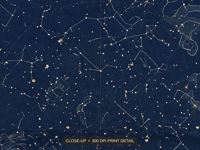 Close-up print detail of the celestial zodiac art artwork at 300 DPI