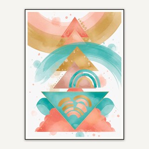Fourth boho rainbow triangle print in coral teal and gold
