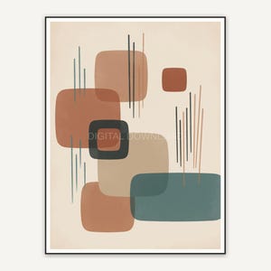 Japandi abstract with rounded rectangles in earth tones
