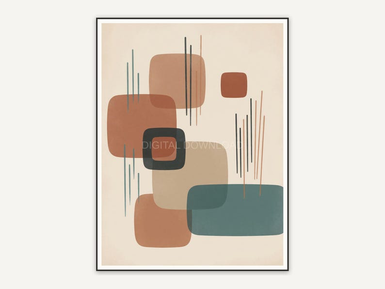 Japandi abstract with rounded rectangles in earth tones