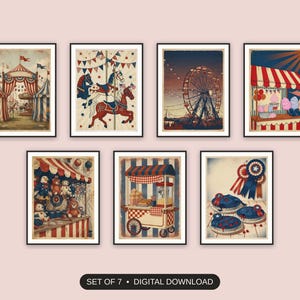 Set of 7 vintage americana summer printable prints shown as a gallery wall