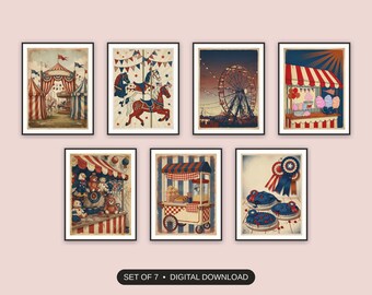 Retro State Fair Prints Set of 7 | Vintage Americana Summer Icons | Labor Day Porch Decor Digital Download