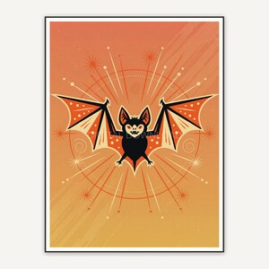 Retro mid century bat print in orange and black