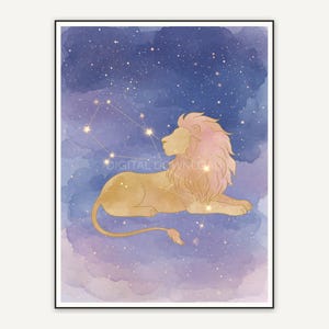 Leo constellation in soft watercolor with stars