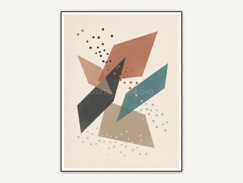 Japandi abstract with trapezoids and dots in earth tones