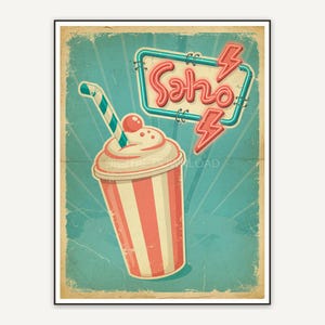 Milkshake with neon sign print