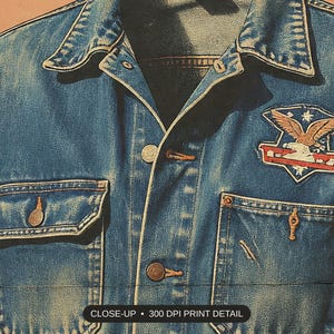 Close-up print detail of the vintage workwear art artwork at 300 DPI