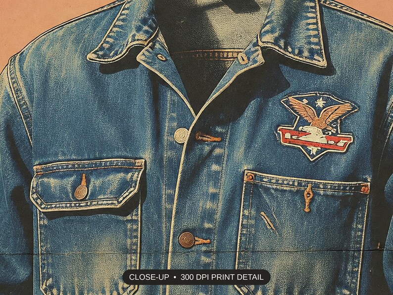 Close-up print detail of the vintage workwear art artwork at 300 DPI