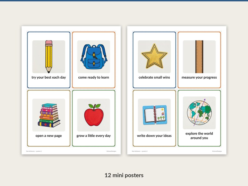 12 Star Achievers mini posters with captions