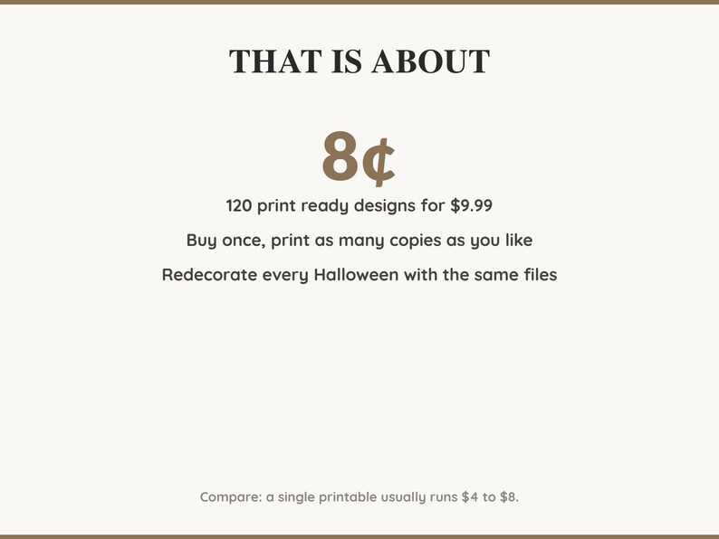 Value card: 120 Halloween printable designs works out at a few cents per print