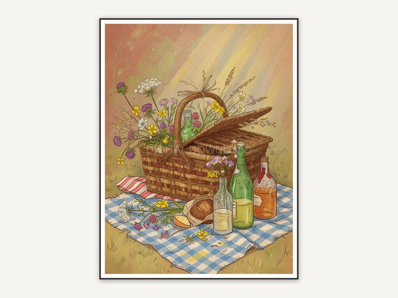 vintage basket with flowers print