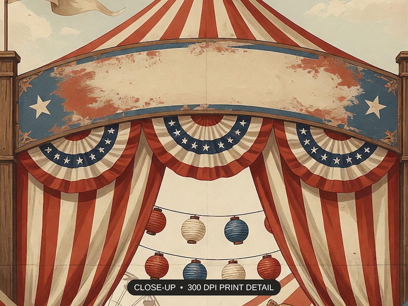 Close-up print detail of the vintage americana summer artwork at 300 DPI